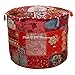 DK Homewares Ottomane Pouf Rotondo Etnico Poggiapiedi Rosso Patchwork Ricamato Mobili in Cotone Pouf Cover Pouf poggiapiedi Decorativo Sgabello | (22x22x14 Pollici / 55 cm) | Solo Copertura
