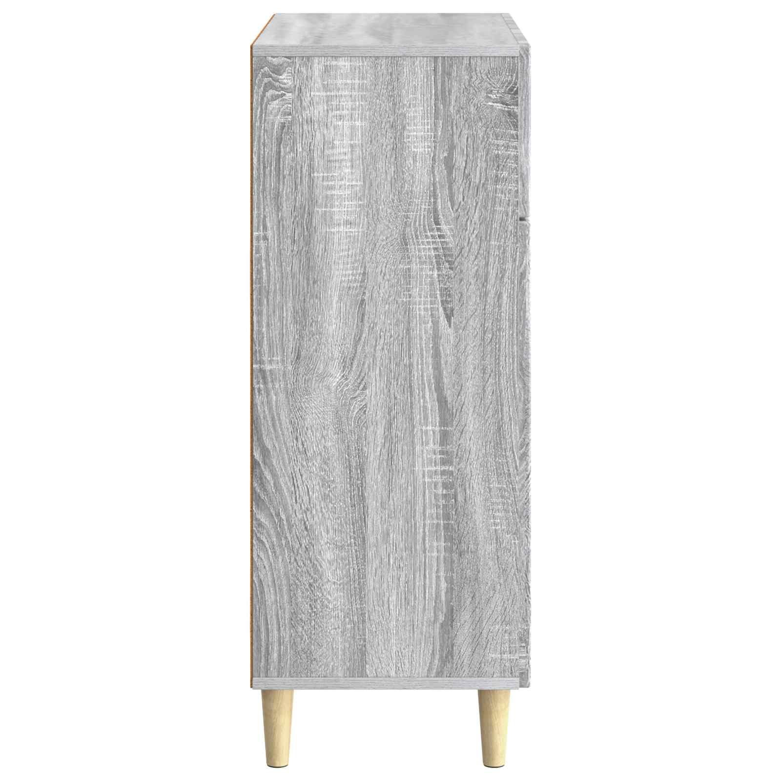 Bufet Sonoma szary 66 x 34,5 x 90 cm z drewna inżynieryjnego, meble vintage z półkami, drzwiami i szufladami do salonu lub jadalni, elegancki design i wygodne przechowywanie.