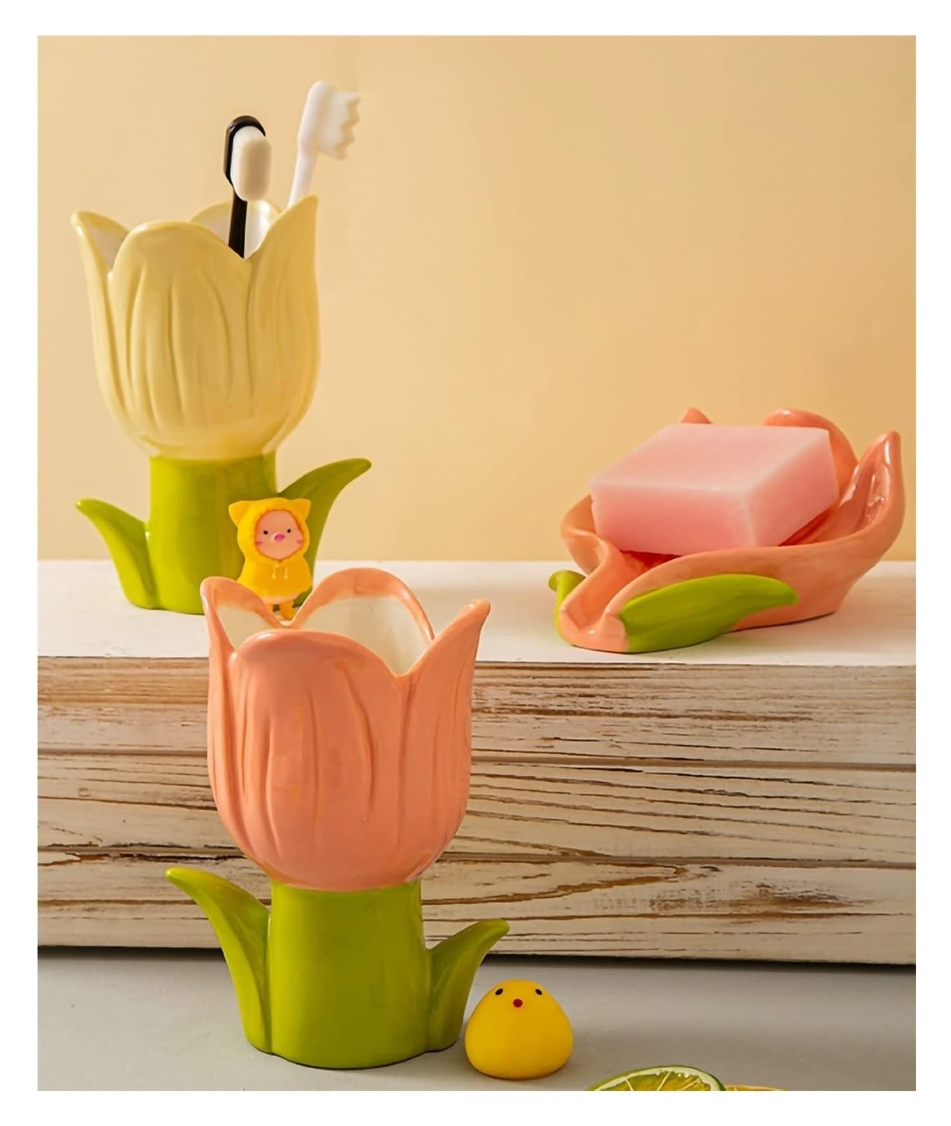 Seifenschale Badezimmer Seifenschale mit Seifenspender in Blumenform Seifenschale Abtropfschale (Pink,Flower Toothbrush Holder)