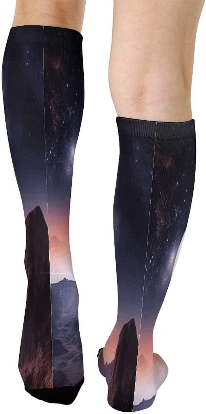 Galaxy Nature Planet Compression Sock Circulation Support Socks Lightweight Knee High Tube Sock Over-The-Calf Sock for Adult