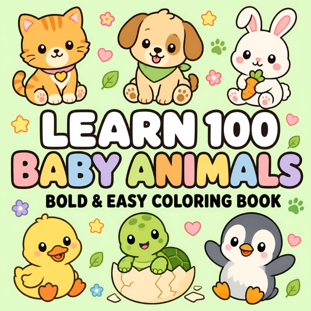 Learn 100 Baby Animals Bold and Easy Coloring Book: Coloring Pages and Learning for Kids and Who love Baby Animals | puppy kitten bunny pages, farm ... Animals Different, baby animal names for kids