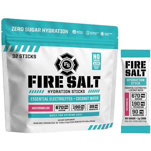 Fire Salt Watermelon Electrolyte Hydration Sticks, Zero Sugar, 32 Count