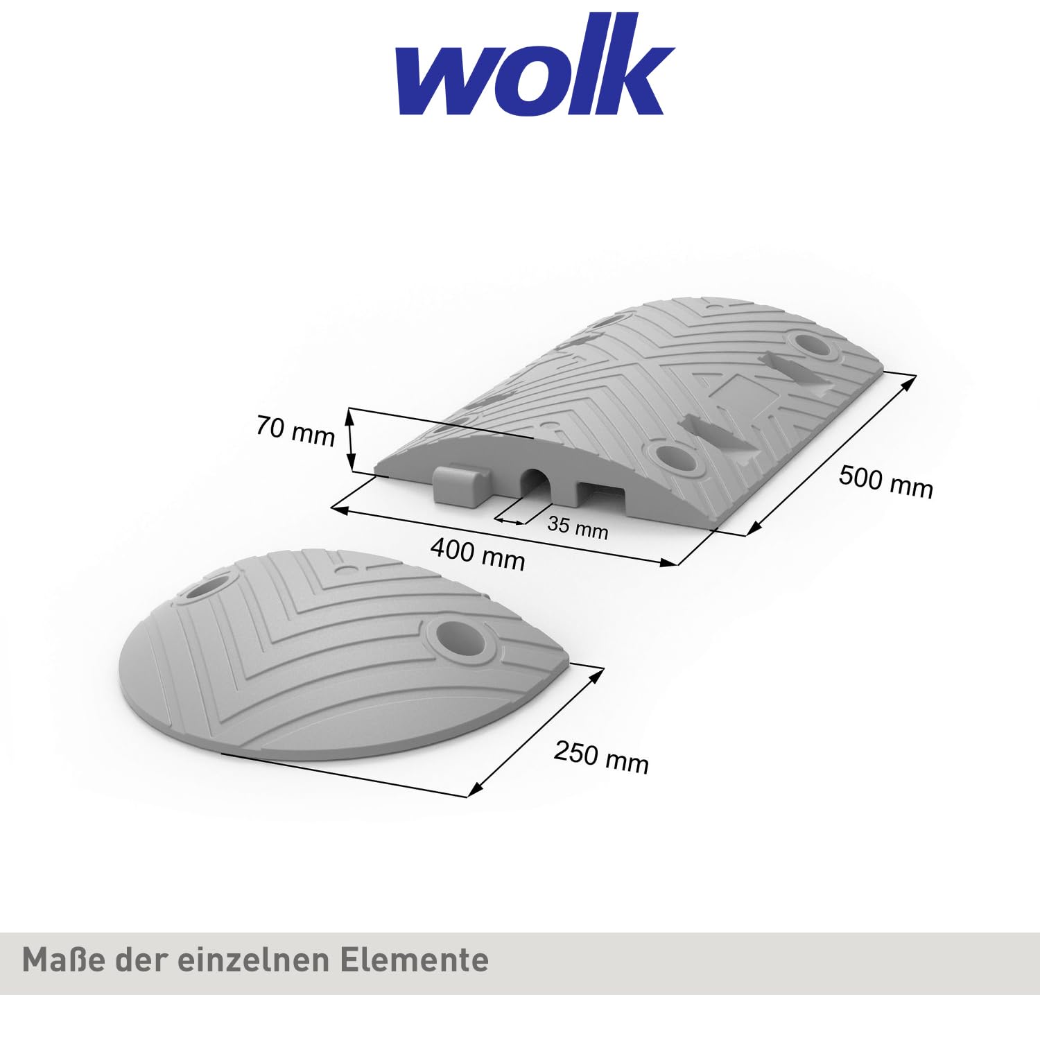 wolk Fahrbahnschwelle & Temposchwelle 350cm 10km/h Hartgummi Bodenschwelle mit Reflektoren