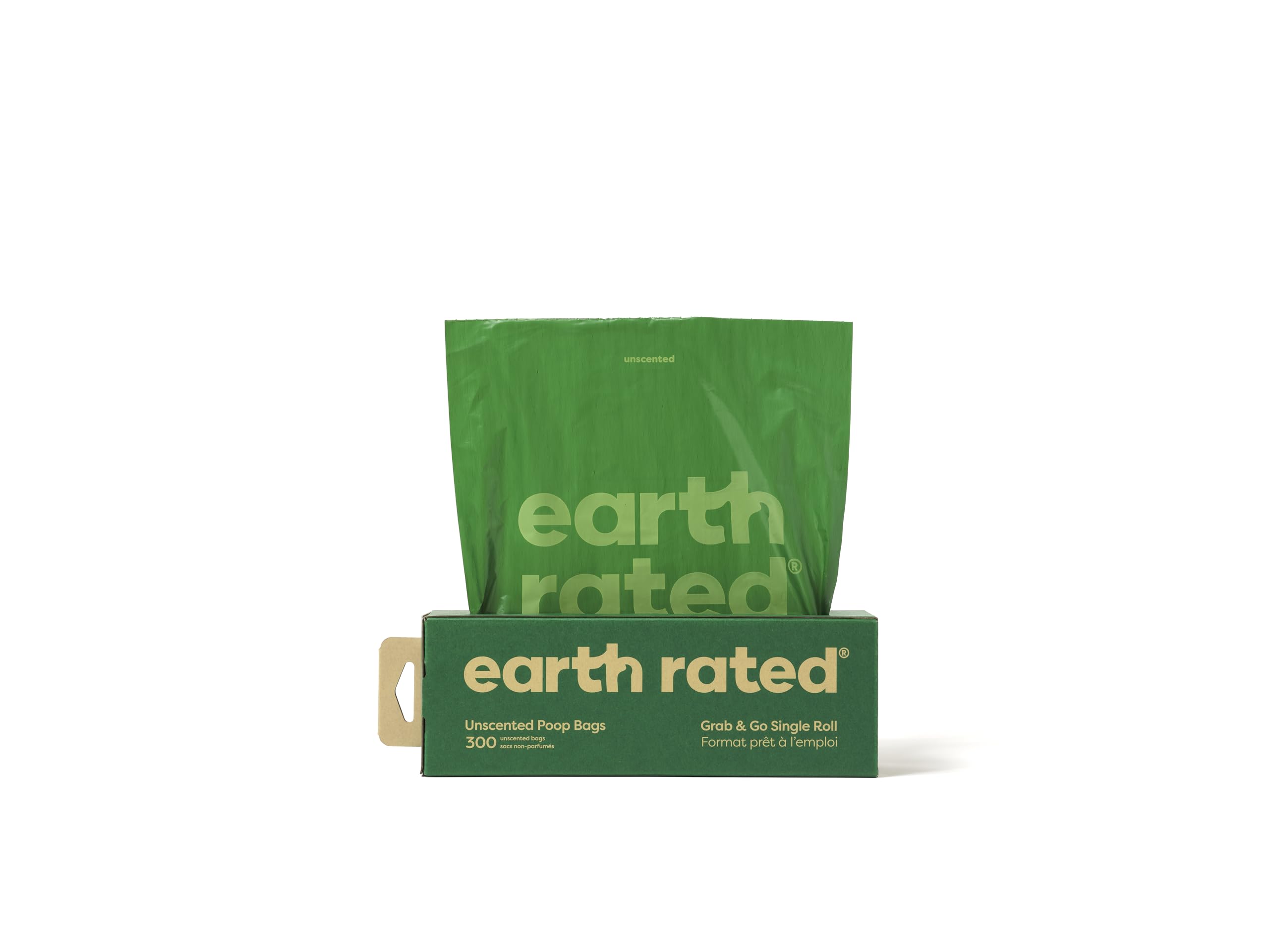 Earth Rated Dog Poop Bags, Thick Grab and Go Single Roll, Ideal for Backyard Pickups, Unscented, 300 Count