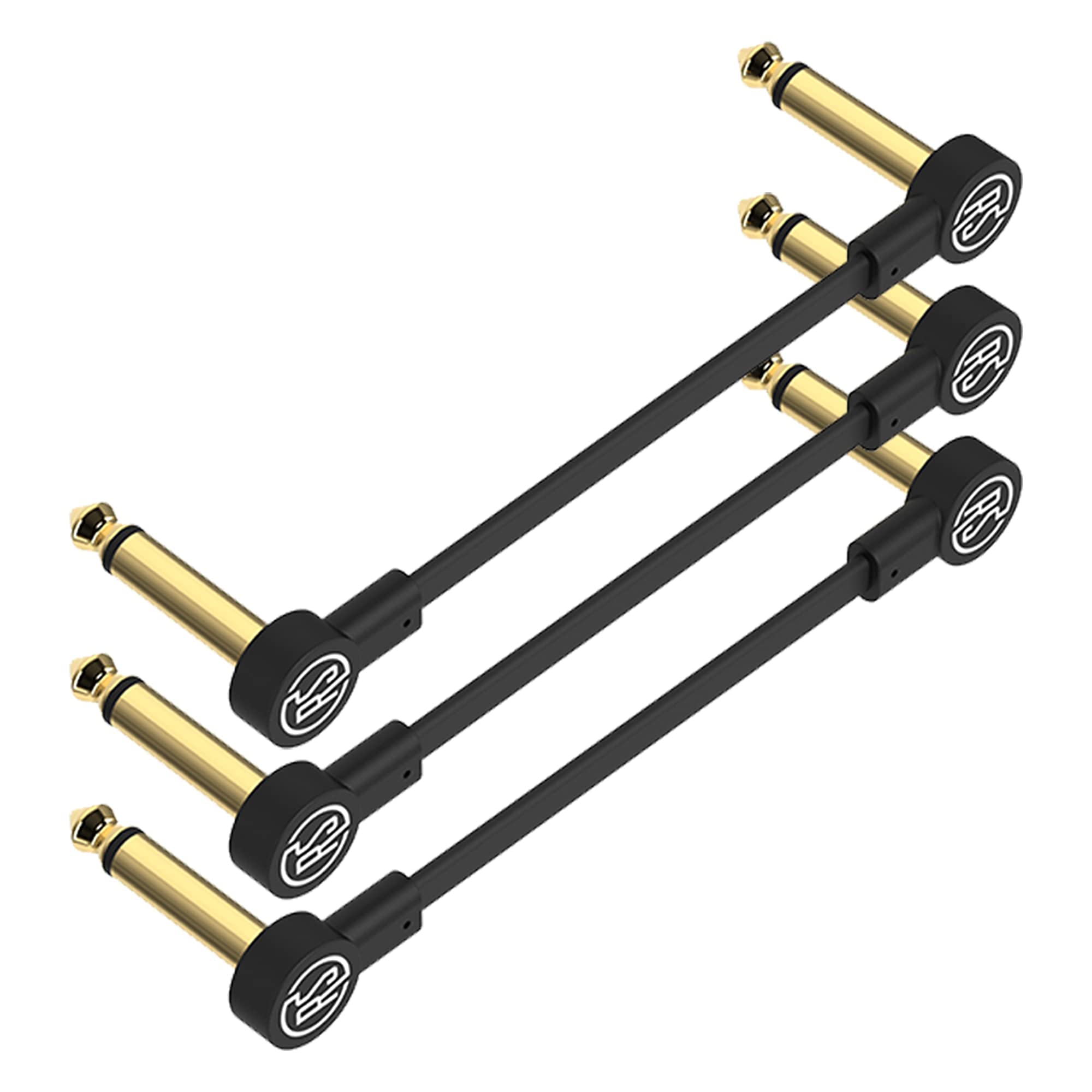 Rock StockGuitar Flat Patch Cables - 12 Inch C-Shape Effect Pedal Cables - Black with Durable Gold Plated Connectors, Maximize Pedalboard Space (3 Pack)