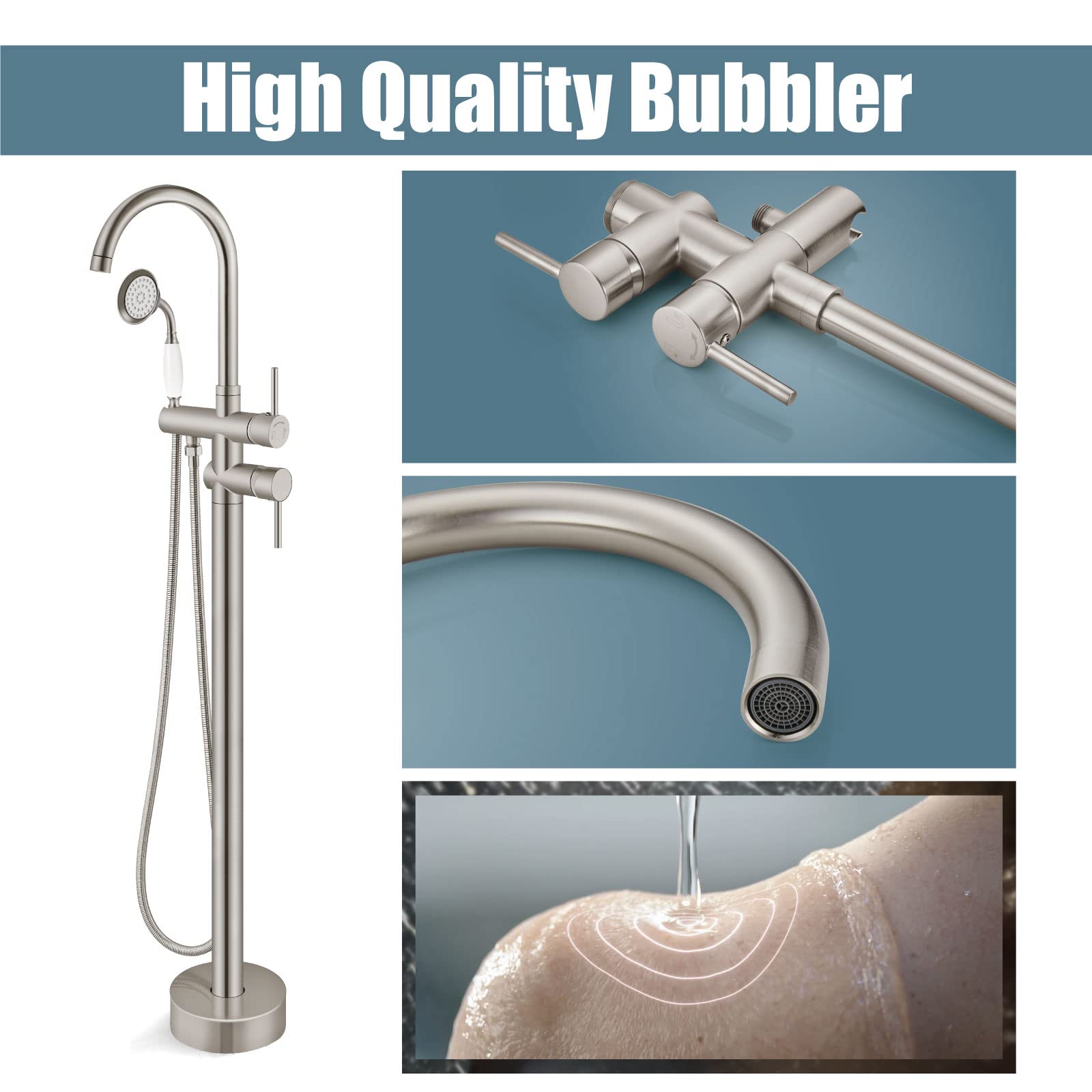 Aolemi Brushed Nickel Freestanding Bathtub Faucet Floor Mount Tub