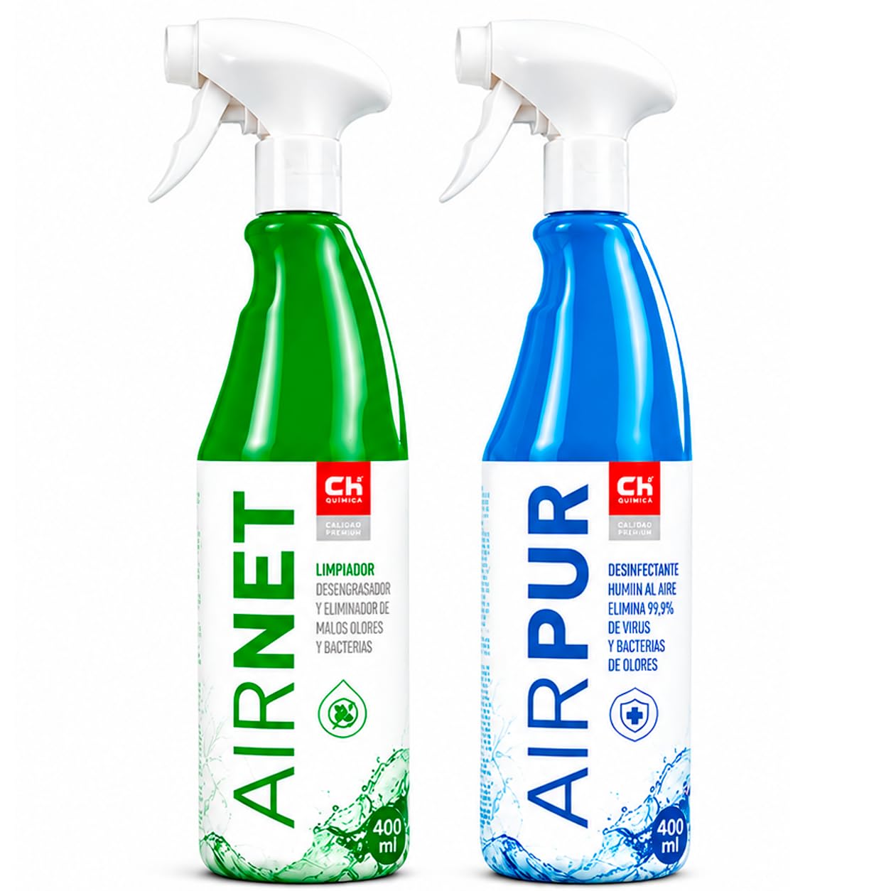 CABLEPELADO - Kit Spray AirNet & AirPur para Aire Acondicionado – Limpiador Higienizante + Eliminador de Olores – Fórmula de Larga Duración – Fácil de Aplicar – Pack 2x750ml