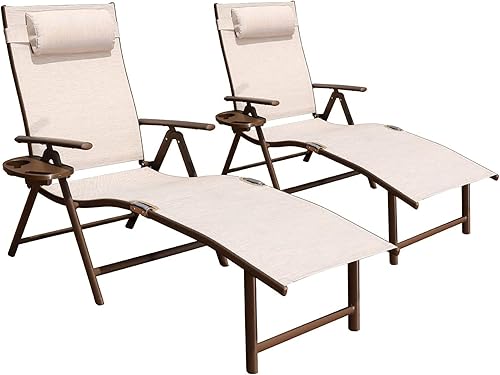 Goldsun - Silla plegable de aluminio con ajuste de reclinado, para exteriores, ideal para patio, playa, porche, piscina, Paquete de 1, Beige