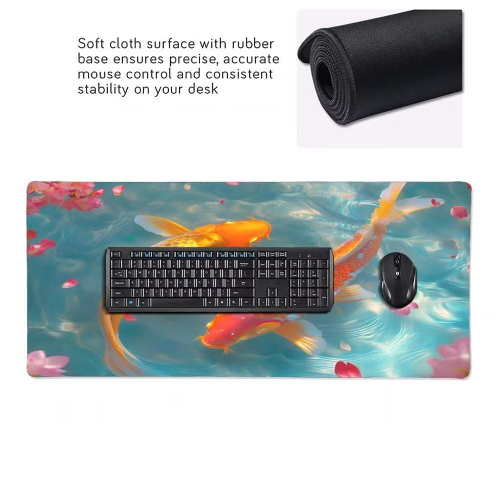 Tappetino Mouse Verde, Mouse Pad XXL 1200 x 600 x 3 mm, Carpa Koi Tappetino Gaming Grande Sottomano Scrivania, Impermeabile Mousepad Lavabile con Base in Gomma Antiscivolo per Computer-MP1577