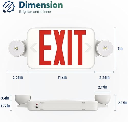 Miniatura 5 de 2 Pack Exit Sign with Emergency Lights, Two LED Adjustable Head Emergency Exit Light with Battery, Exit Sign for Business