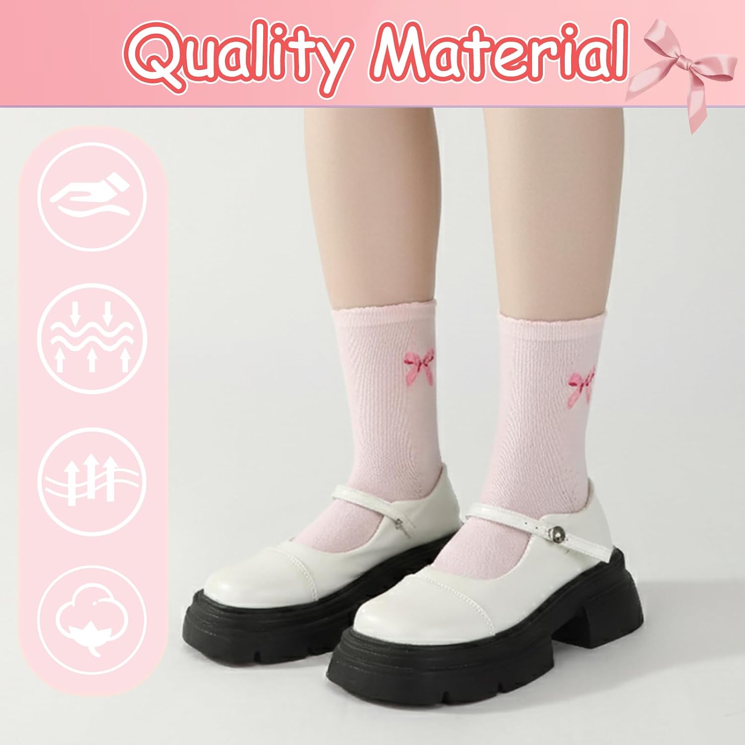 Jspupifip 5 Pairs Women Ruffle Bow Socks Cute Casual Ankle Crew Socks Soft Breathable Fashion Frilly Bow Cotton Sock