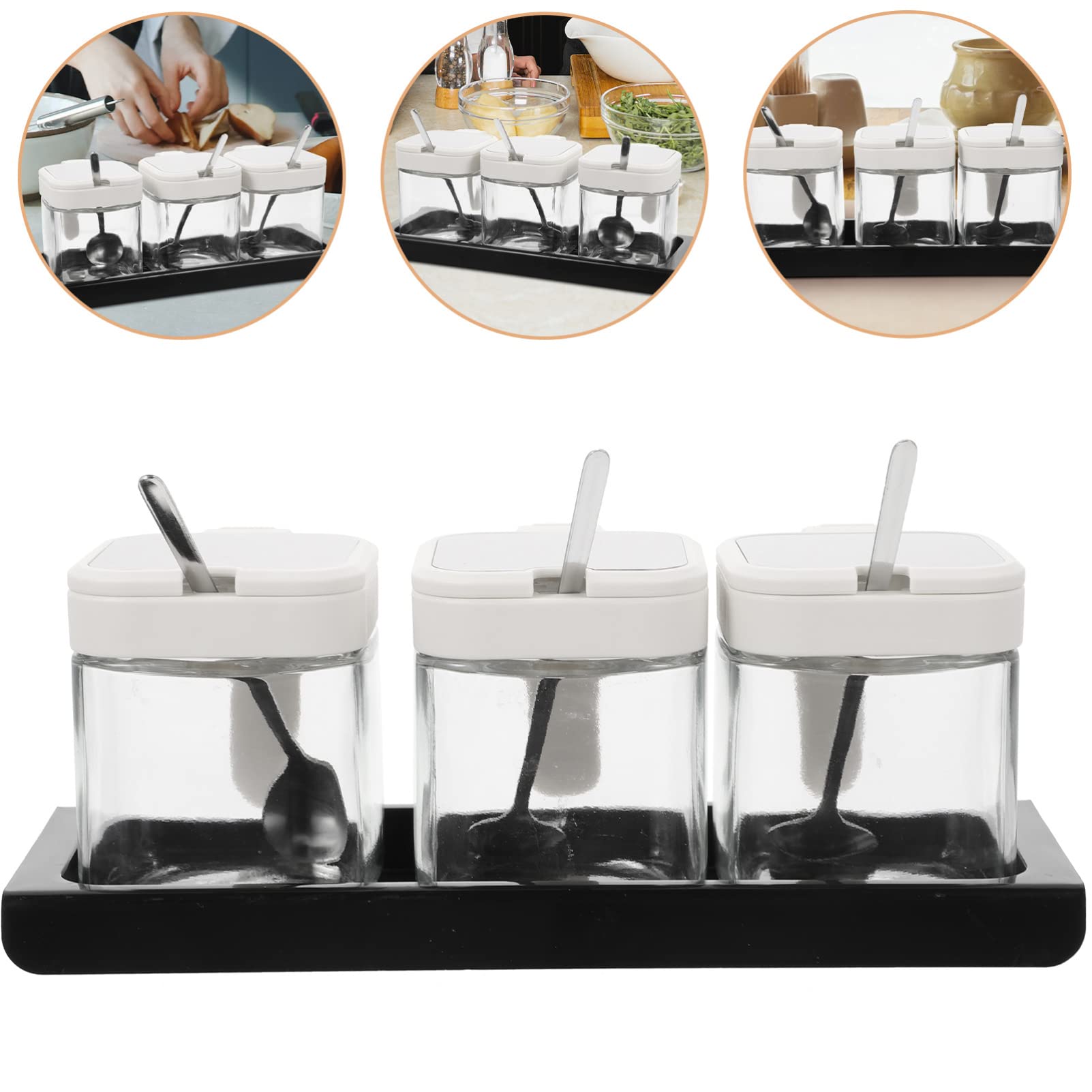 BESTonZON Pot à Épices Verre Avec Plateau Récipient Transparent Pour Épices Et Assaisonnements