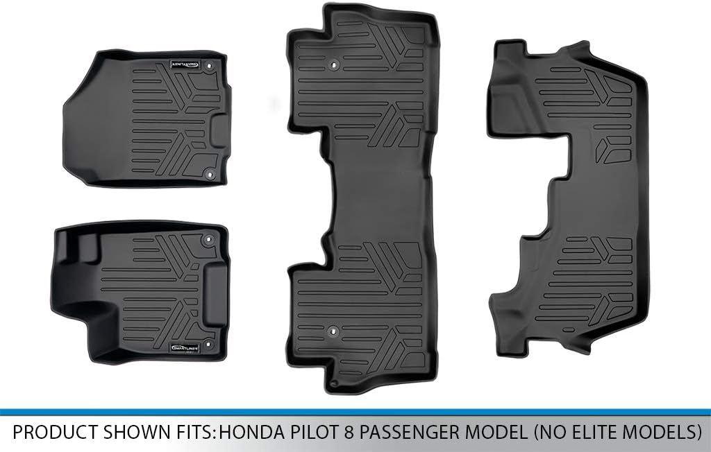 SMARTLINER Custom Fit Floor Mats 3 Row Liner Set Compatible with 2016-2022 Honda Pilot