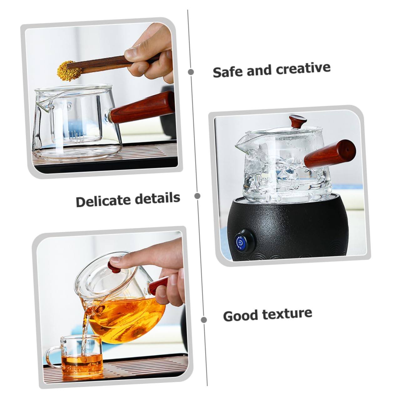 VALICLUD Teekanne aus Hitzebeständigem Glas mit Holzgriff 500ml Glas Teekessel mit Siebeinsatz für Losen Tee und Teebeutel Transparente Haushalts Teekanne für Täglichen Gebrauch