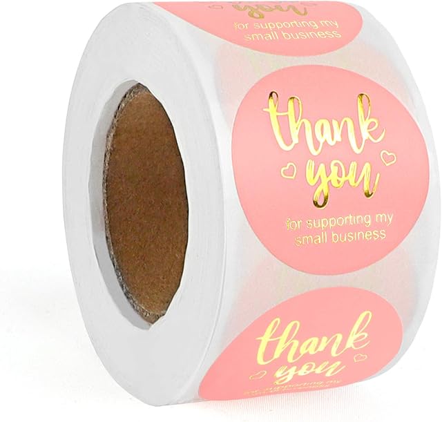 1.5 Inch Thank You Stickers Roll 500Pcs with Gold Foil Thank You for Supporting My Small Business Sticker Round Stickers Labels for Small Business Goods Boutique Bags Boxes Gift Decorations