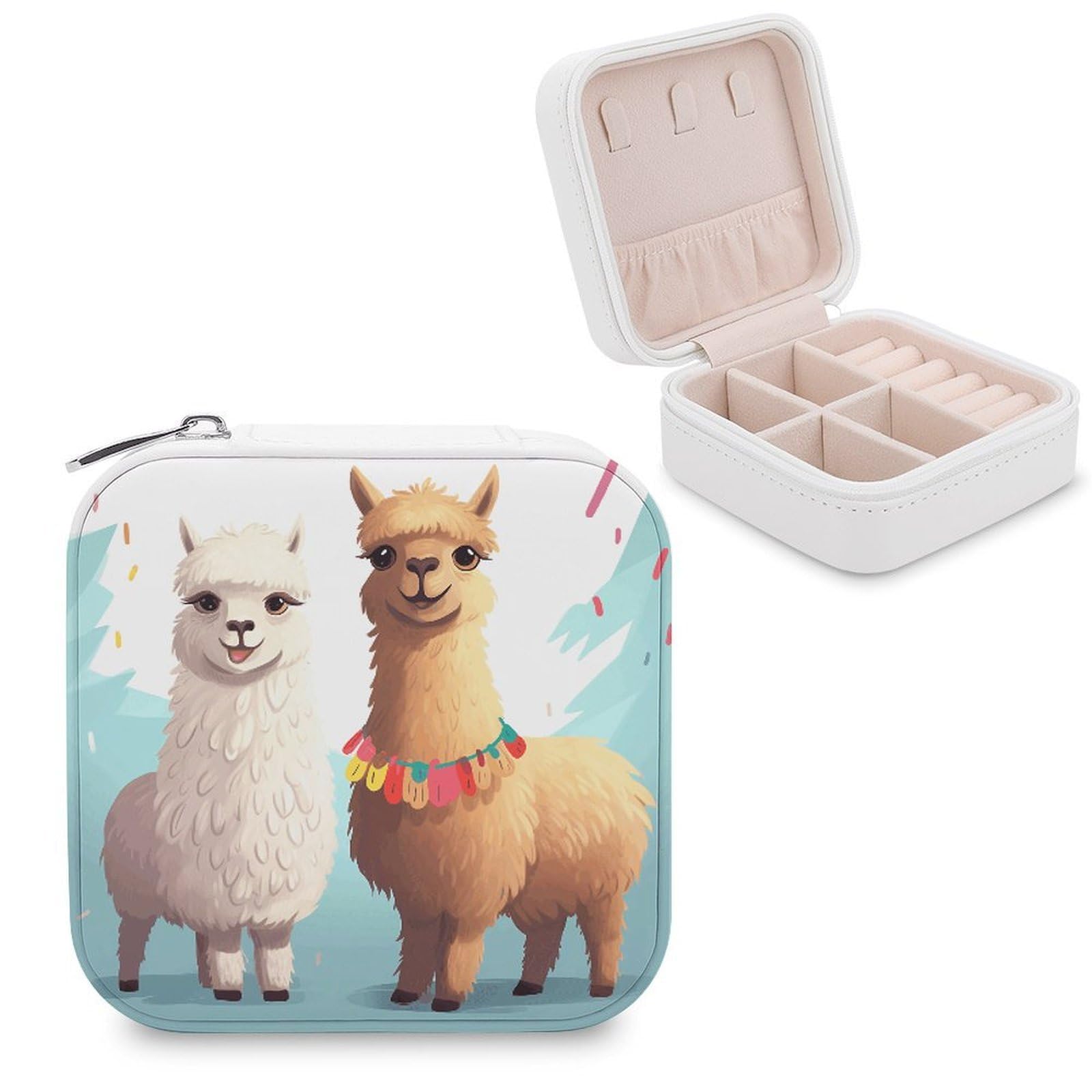 VstaDank Llama Alpaca Jewelry Box Exquisite Leather Jewelry Organizer Portable Trinket Organizer Fashion Travel Jewelry Case for Rings Earrings Necklaces Unique Gifts for Women