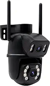 Câmera IP Sem Fio de Segurança Externa HD 3MP, Câmera de Visão Noturna Infravermelha WiFi, Dupla Lente Grande Angular, IP66 à Prova D'água e à Prova de Poeira, Chamada de Voz Bidirecional, Preto