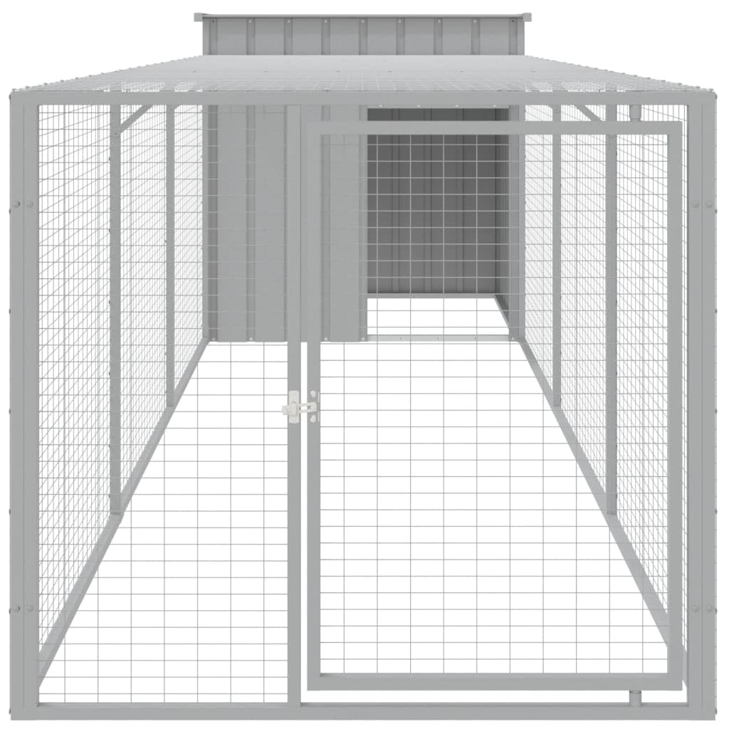 vidaXL Gallinero con Corral, Jaula de Gallinas Pollos con Tejado, Acero Galvanizado Gris Claro
