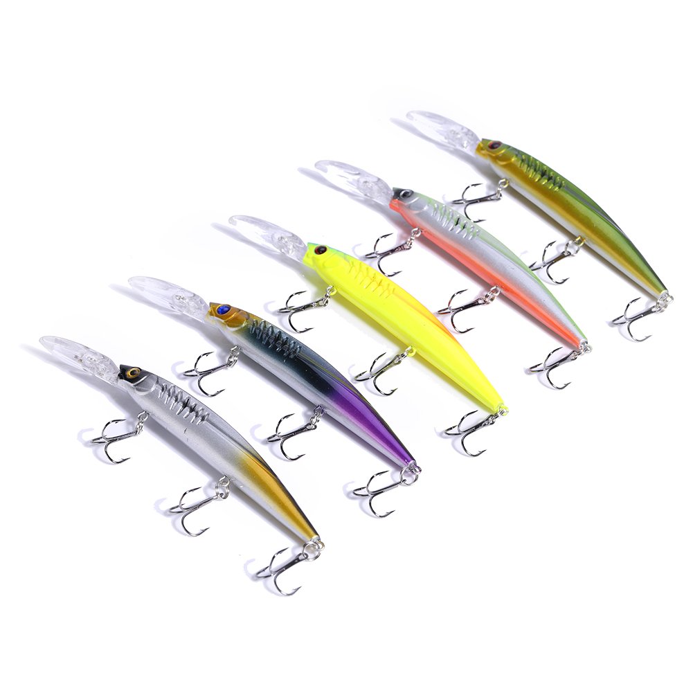 Señuelos de Pesca Blandos, 5PCS Señuelos de Pesca de plástico ABS Cebos Crankbaits hundidos con Ojos 3D Tres anzuelos triples for Agua Dulce Señuelos de Agua Salada Pesca en el océano