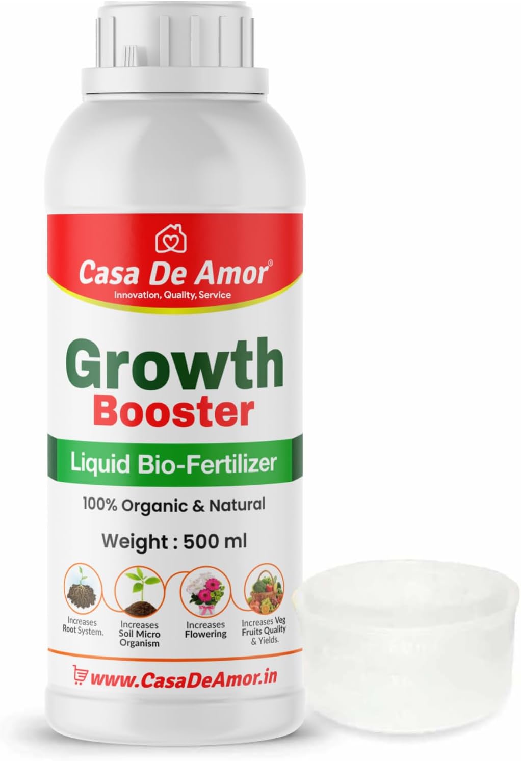 Casa De Amor Growth Booster Liquid Fertilizer, Organic Plant Tonic for Faster Growth and Healthier Plants, Indoor and Outdoor Use | 500 ml