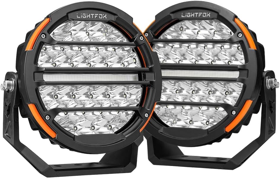 Lightfox 9" LED Driving Lights Round, 20,178 LM Spot Light Built-in DRL with Protective Covers, Adjustable Angle with Wiring Harness, IP68 for Offroad Jeep Wrangler Truck Pickup SUV