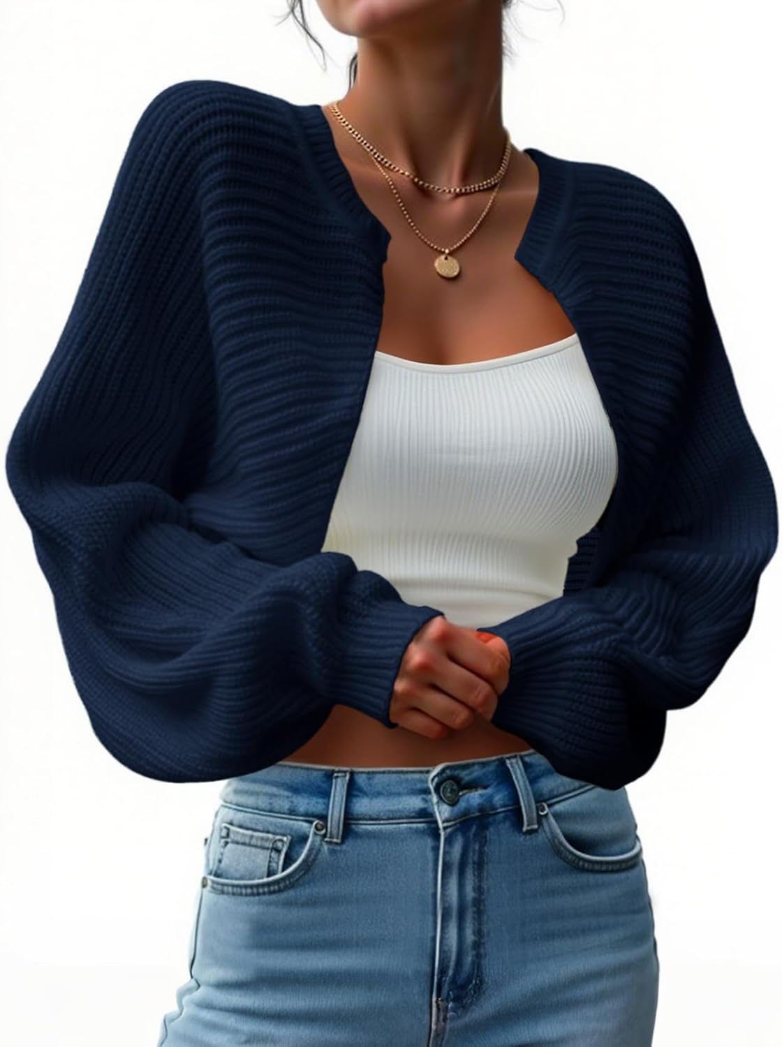 Yousify Women's Bolero Shrug Sweater Open Front Cropped Cardigans Knit Fall Trendy Casual Long Sleeve Y2K Tops