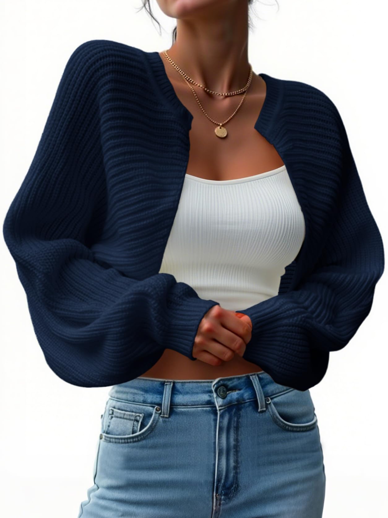 Yousify Womens Bolero Shrug Sweater Open Front Cropped Cardigans Knit Fall Trendy Casual Long Sleeve Y2K Tops