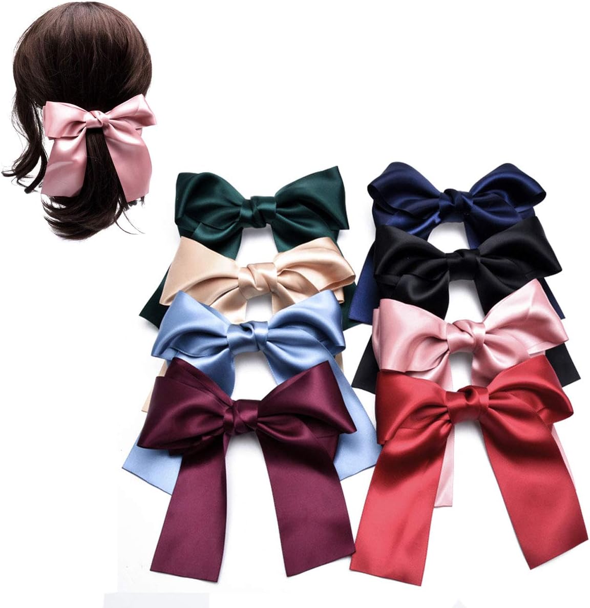 8 PCS Women Cute Large Satin Ribbon French Barrette Party Hair Bow Clip Hair Pin, colour randomly, 1 count (Pack of 8)