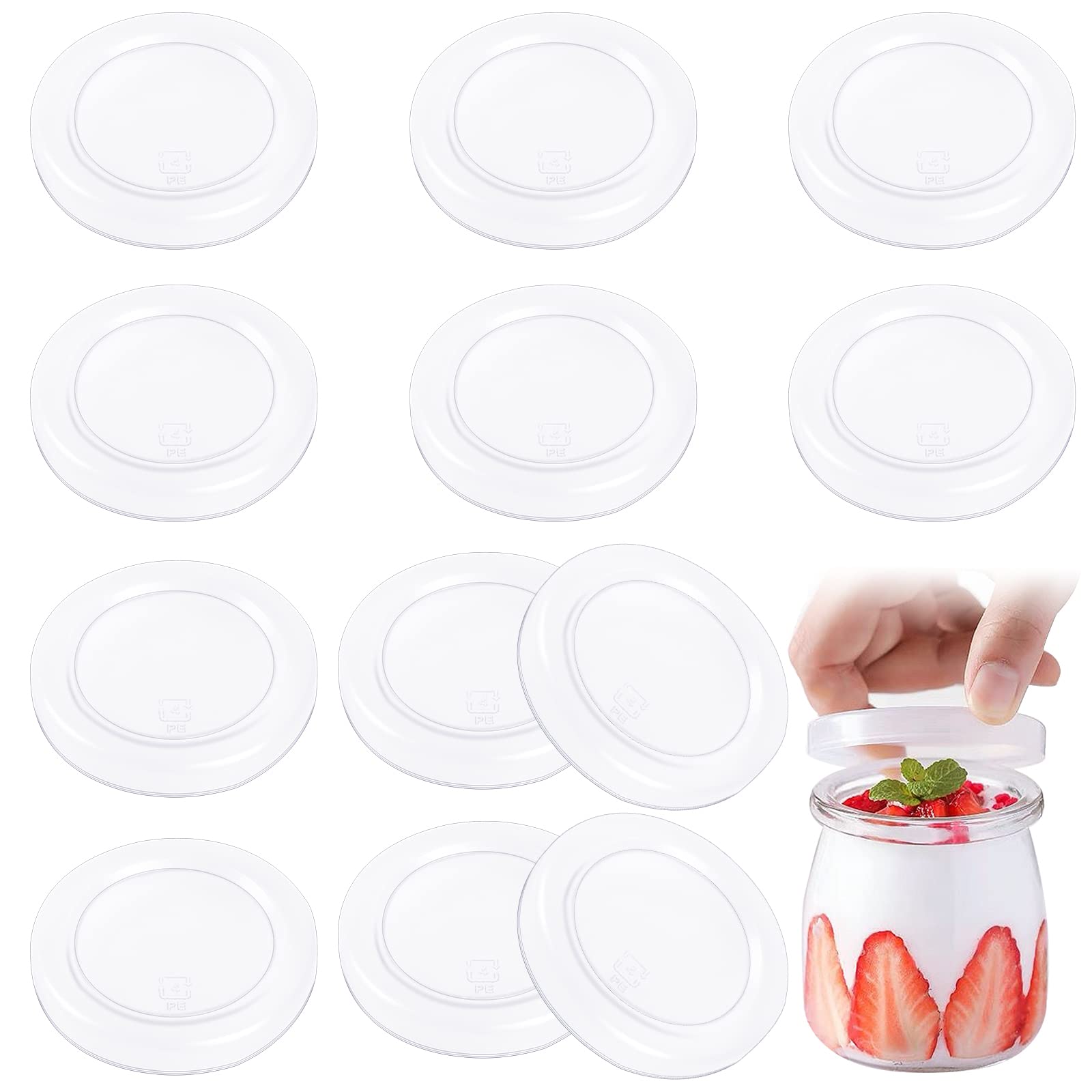 Photo 1 of 12 Pcs Yogurt Jar Lids Set Clear Plastic Yogurt Container Lids Food Storage Replacement Sealed Covers 2.67 Inch