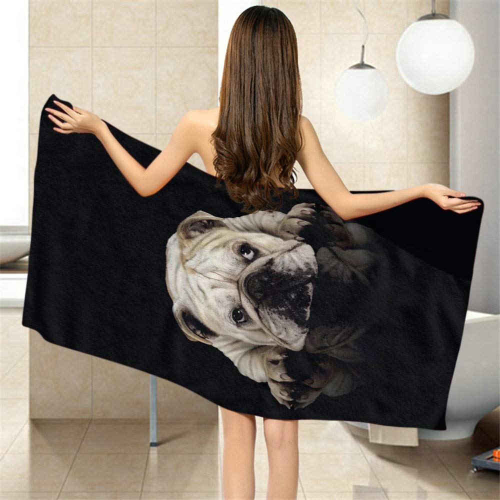 Moslion Soft Bath Towels Funny Dog Bulldog Comfy Bathing/Beach/Camping Towel for Women Men Girls Boys Large Size 64x32 Inches