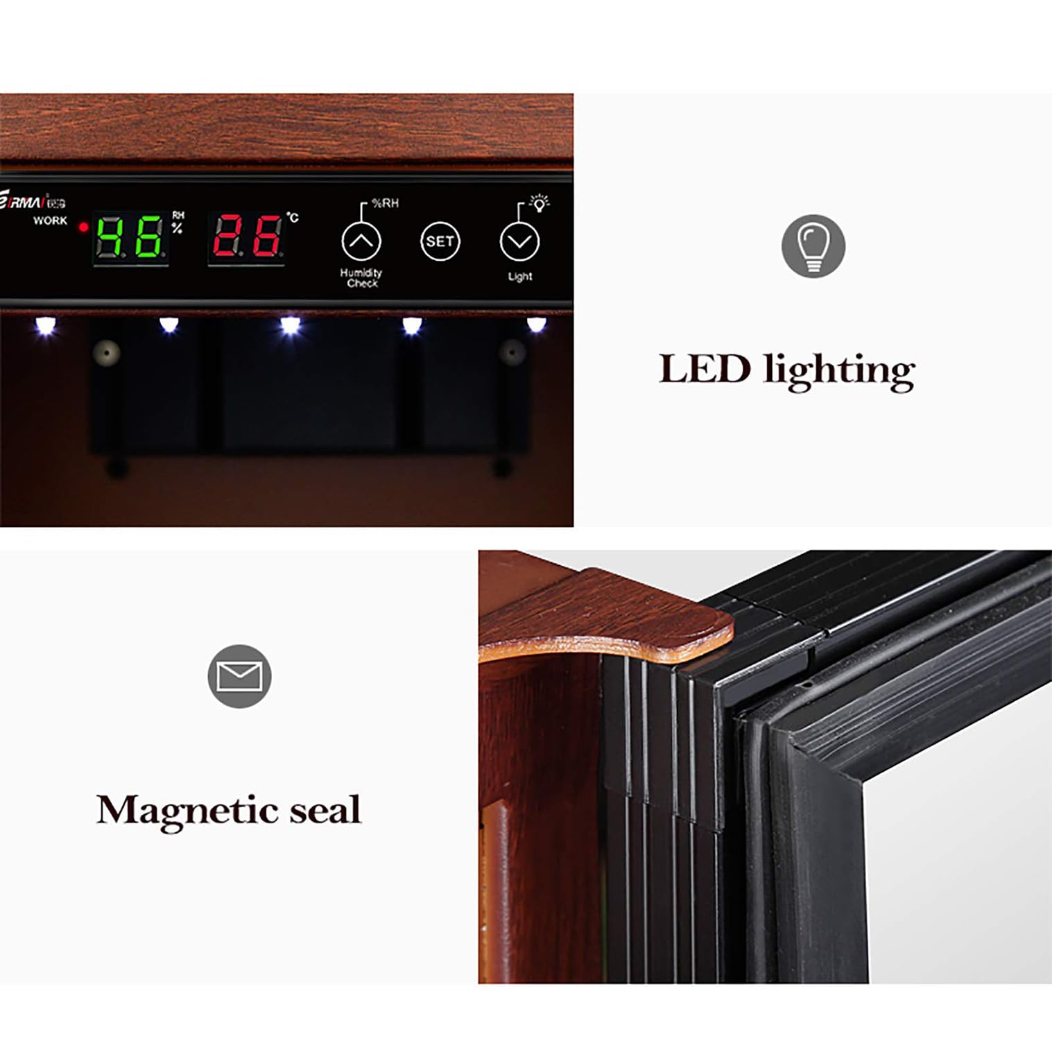 Armario deshumidificador de 50 litros con Control Digital por cámara, Caja desecadora electrónica automática silenciosa con Control de Humedad y luz LED. (Black)
