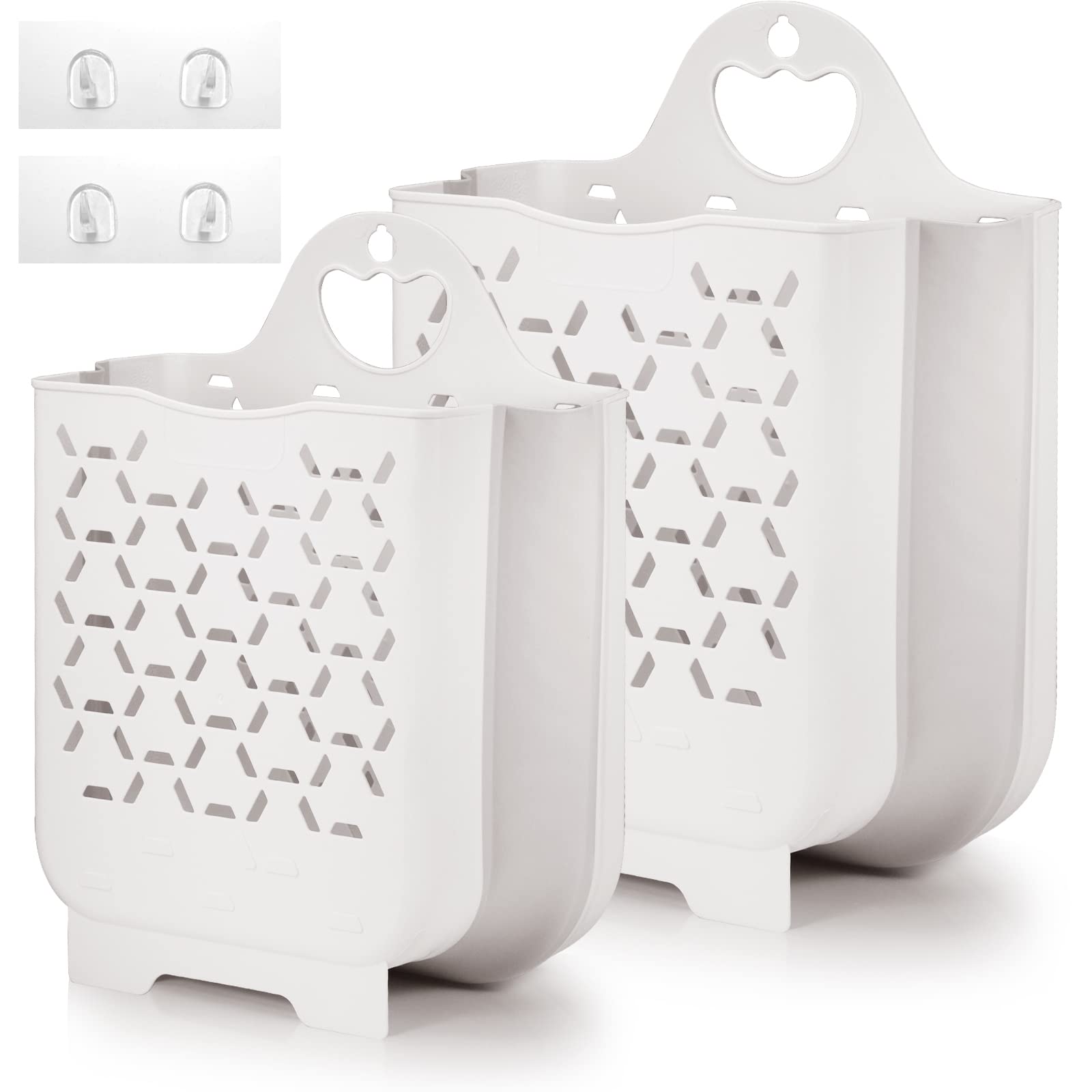 Laundry Basket Collapsible Laundry Hamper 2 Packs Clothes Hamper Portable Dirty Clothes Basket Smart Saving Space Hampers for Laundry Dorm Room Ventilated Design (White)