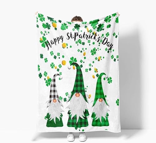 Miniatura 3 de MERCHR Manta de gnomo del día de San Patricio, mantas y mantas de trébol con hojas de trébol verde, mantas y mantas de franela súper suaves y