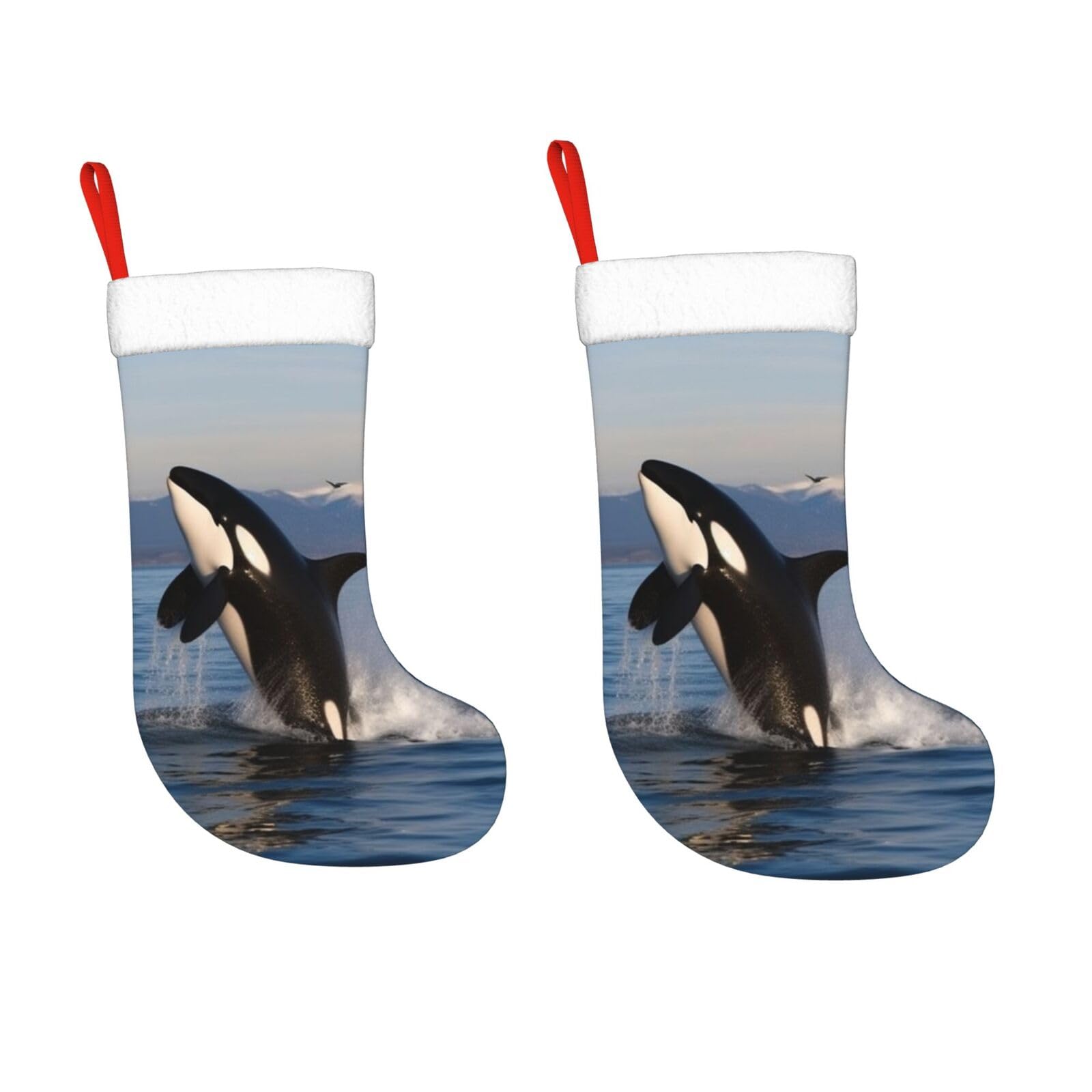 KLOPH 2 Pack 18 Inches Christmas Stockings Personalized Killer Whale Xmas Stocking Hanging Decoration Fireplace Stocking for Holiday Xmas Tree Christmas Fireplace Decor Gifts