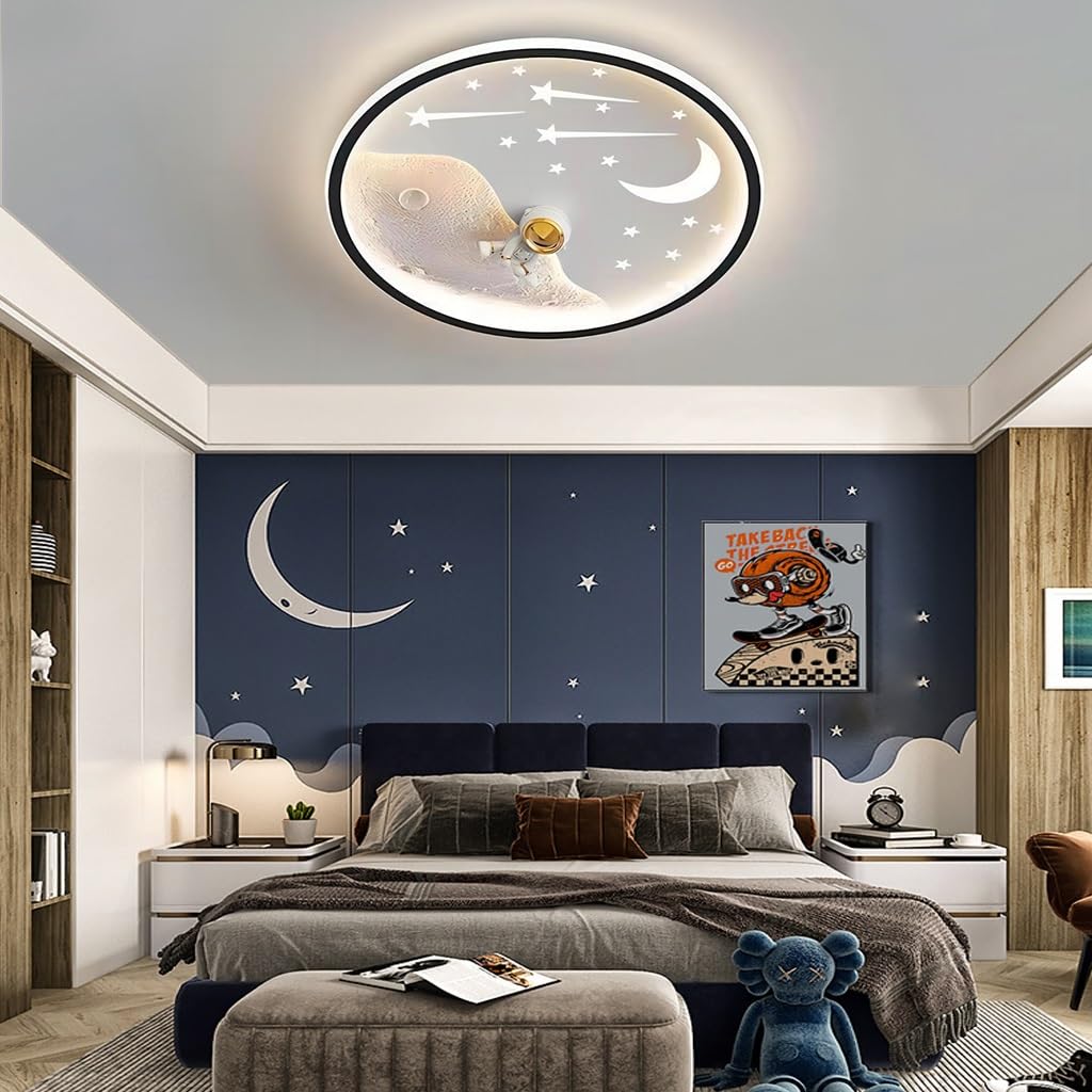 RuiRfh LED Ceiling Light For Children Dimmable With Remote Control Children's Room Lamp Creative Cartoon Ceiling Lamp Star Moon Lampshade Pendant Light Children's Room Lamp Bedroom Living Room Decorat