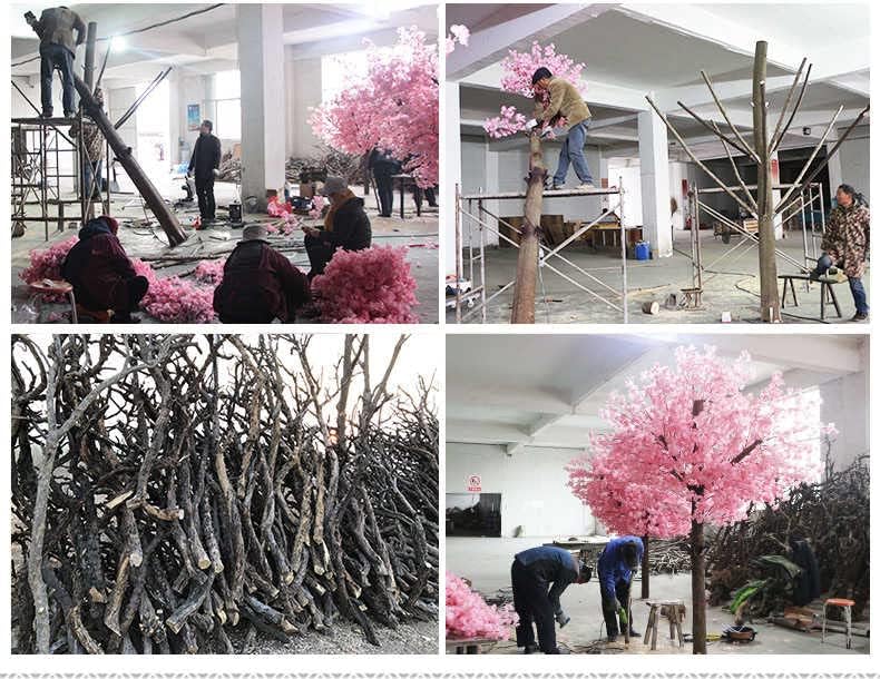 Vista 6 de Árbol de flor de cerezo artificial, con hojas realistas y tallos de madera real, para exteriores, oficina, fiesta, boda