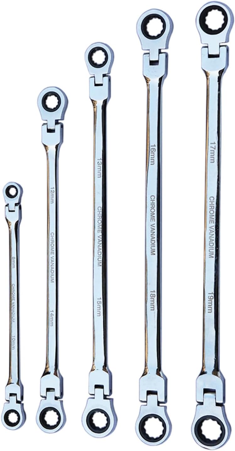 Long Double End Ratcheting Wrench Set with Flexible Head Metric Ratchet Wrenches 72-Tooth 6PCS Furniture Assembly Tool