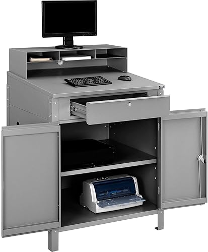 Miniatura 3 de Global Industrial Shop Desk w Pigeonhole Compartimentos y Gabinete Inferior, 34-12"W x 30" D x 51-12"H - Gris