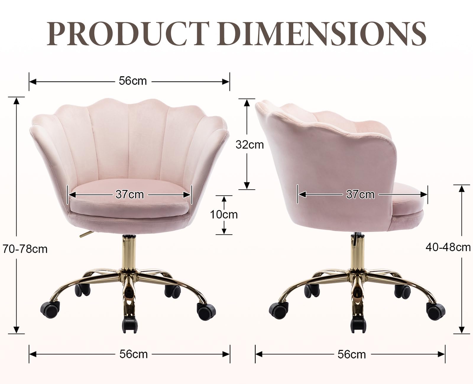 Ya-Home Silla Tocador Silla Escritorio de Terciopelo con Ruedas,Rosa Claro | Terciopelo, Giratorio, Ruedas, Altura Ajustable, 10cm Cojin Grueso, Forma de Flor, para Tocador/Dormitorio/Oficina, MAX 136KG