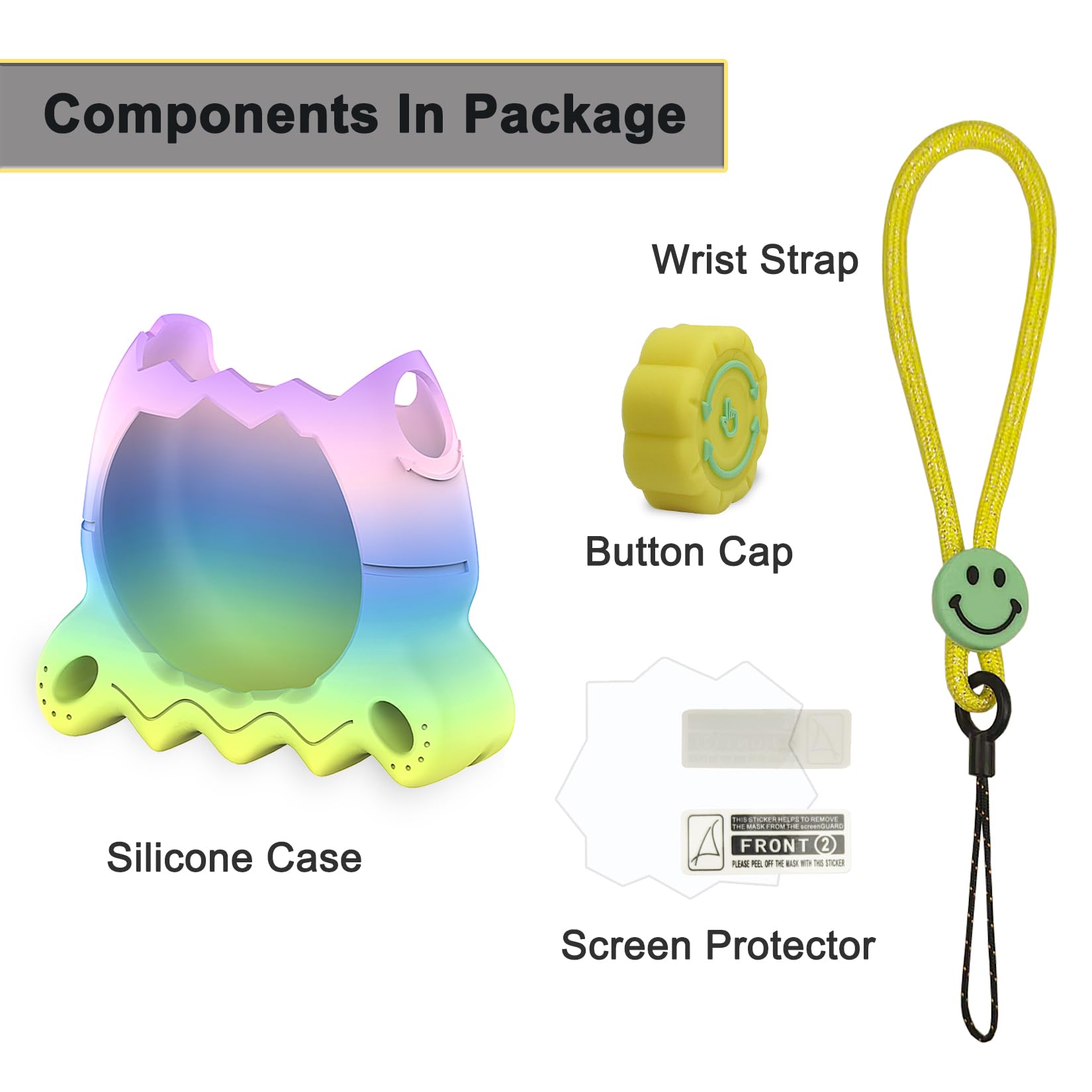Tamagotchi Paradise - Funda de silicona con tapa de botón, funda protectora con protector de pantalla y cordón para accesorios para mascotas Tamagotchi Paradise (arcoíris) 2