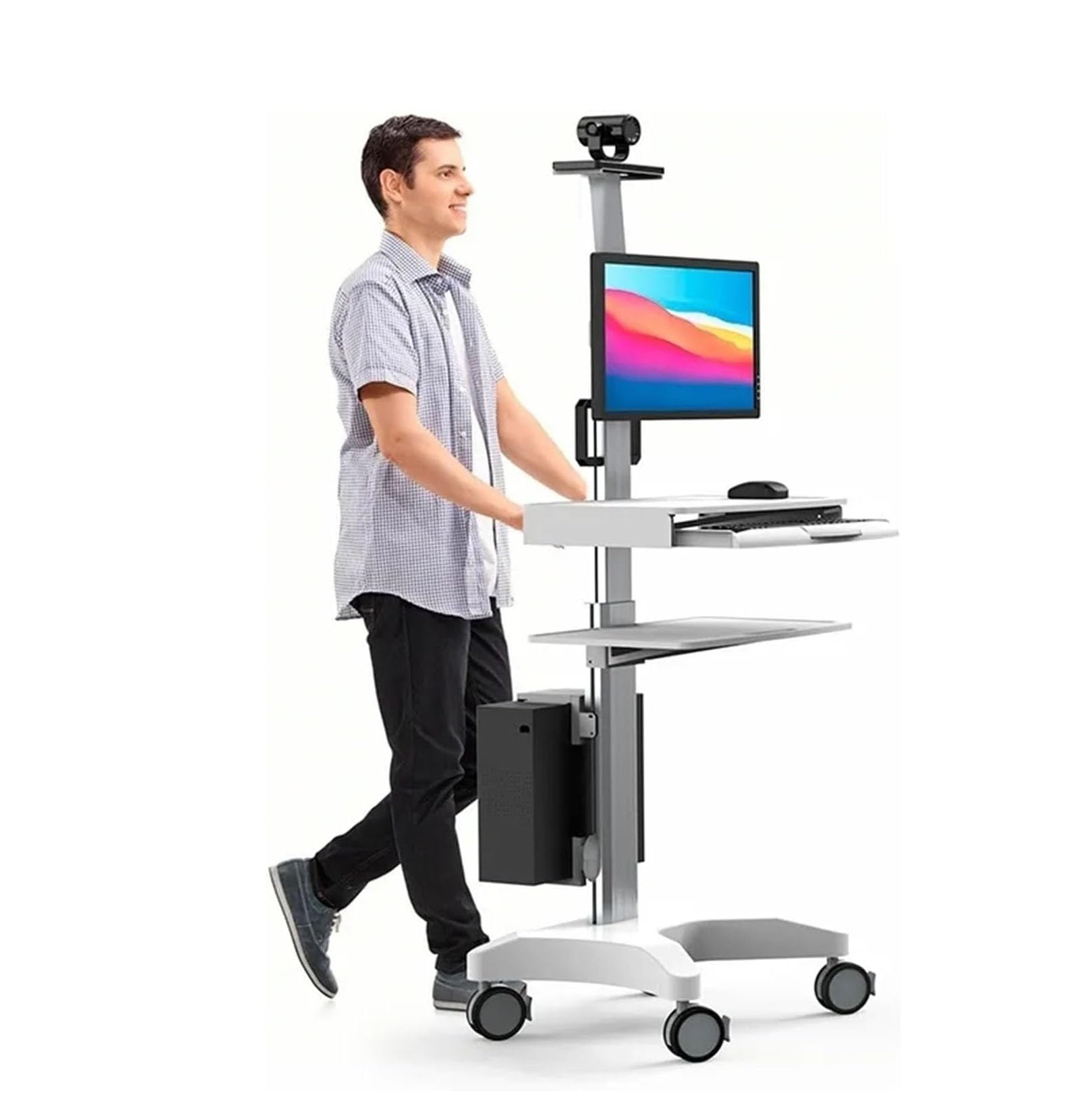 Station de travail médicale pour ordinateur portable avec support de moniteur et plateau pour clavier, charge de 0 à 10 kg pour bureau dentaire, hôpital, clinique