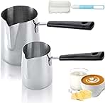 Dicunoy Set of 2 Milk Butter Warmer Pot, 12oz/22oz Turkish Coffee Pot, Stovetop Chocolate Melting Pan, Cezve Ibrik Briki Greek Arabic Coffee Maker for Maple Syrup, Sauce Heating, 18/8 Stainless Steel