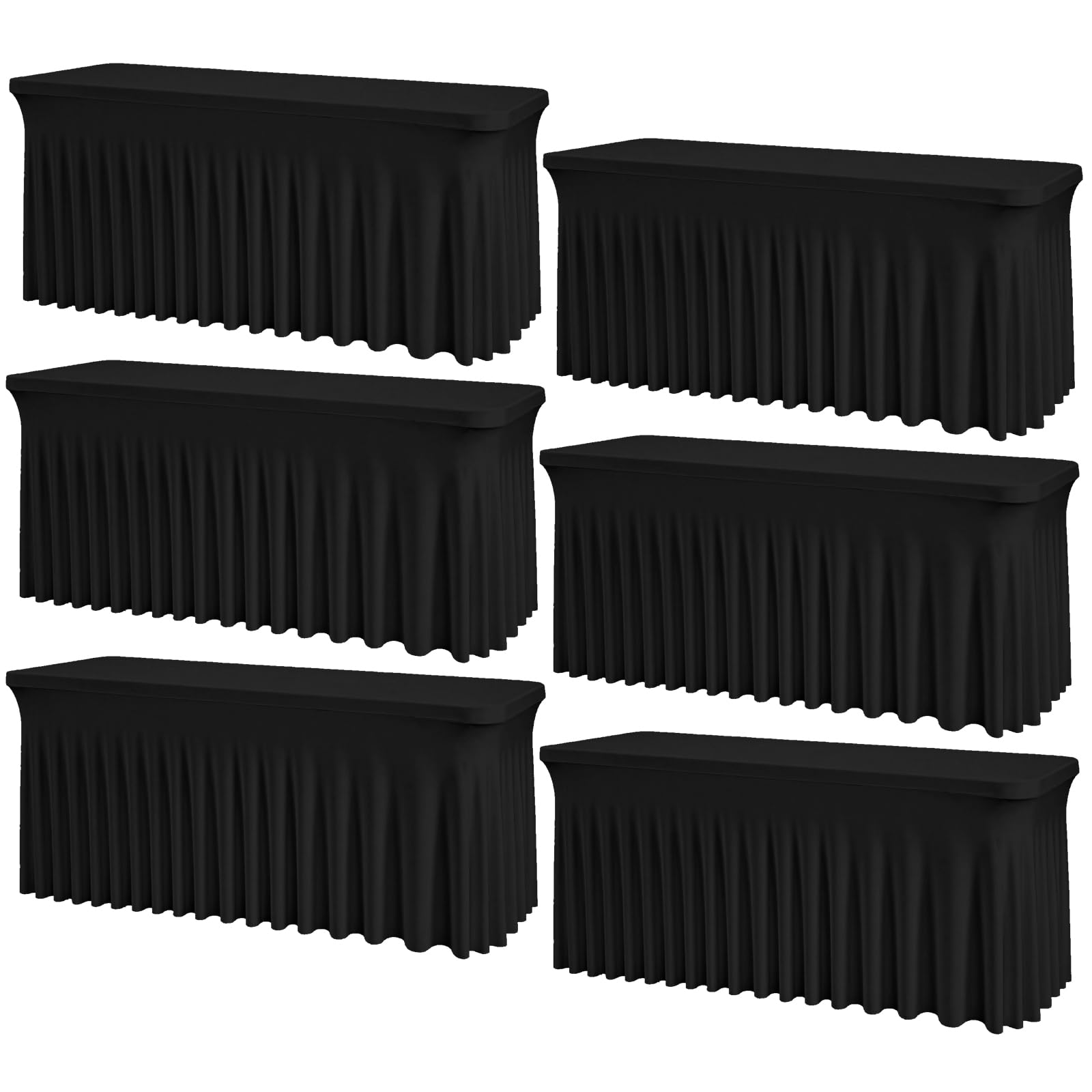 6 Pack Black Rectangle Tablecloth 72 Inch with Elastic Skirt - Wrinkle-Resistant Spandex Fitted 6FT Tables, Stretchable Table Cover for Wedding Banquet Birthday Party Buffet Restaurant