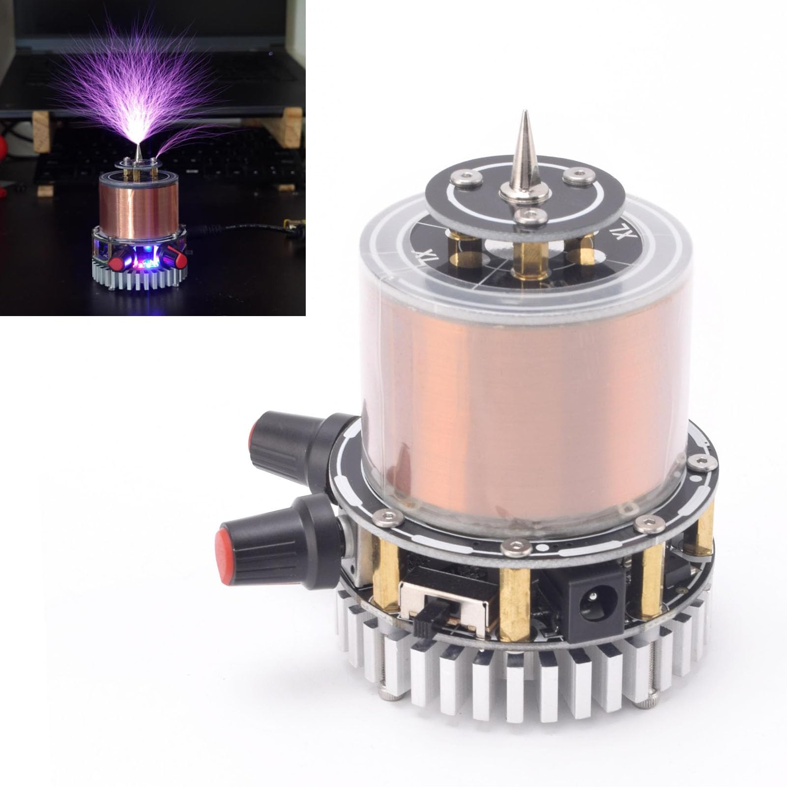 Music Coil Bluetooth Music ARC Generator con luci a LED surriscalmento della protezione in lega 48 V giocattolo desktop in acciaio per appassionati di scienze e collezionisti