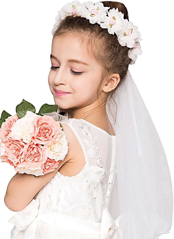 Bienvenu Girls Fashion Floral Headpiece Veil Rhinestone Accented Flower Crown