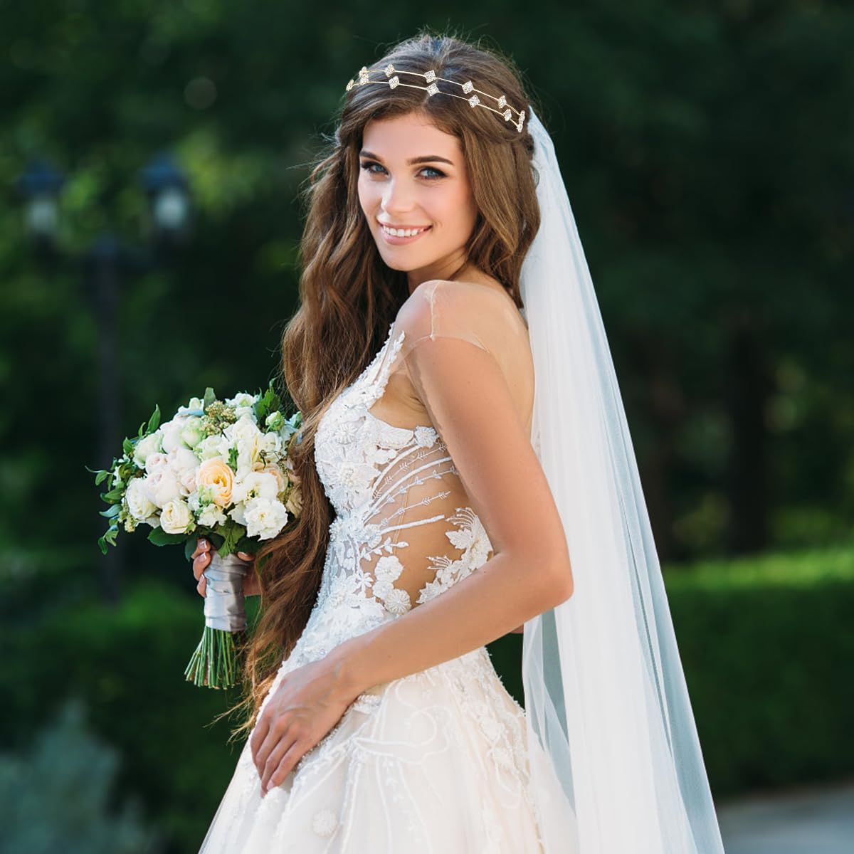 4 PCS Gold Rhinestone Headbands Flower Leaf Tiara Crown Head Thin Headbands Delicate Hair Bands Crystal Prom Headpiece Bridal Tiara Wedding Hair Accessories for Women Girls - Image 4