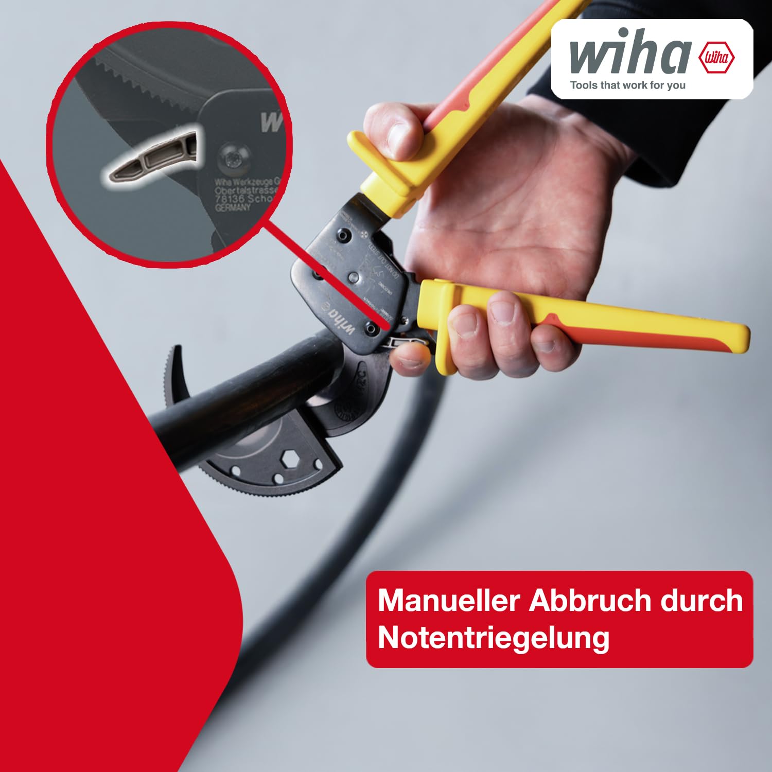 Wiha Kabelschneider bis 300 mm² I Ratschenkabelschneider für Cu- und AI-Kabel I Kabelschere mit Ratschenprinzip I Ratschenschneider für Aluminium- und Kupferkabel