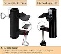 Vista 5 de Soporte de abrazadera para paraguas para exteriores, resistente con clip de montaje para sombrilla de patio, color negro