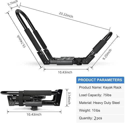 Miniatura 5 de Transportador de canoa para montaje superior en auto, universal, 2 pares, soporte de techo para lancha de kayak, para SUV, VAN, barra en J