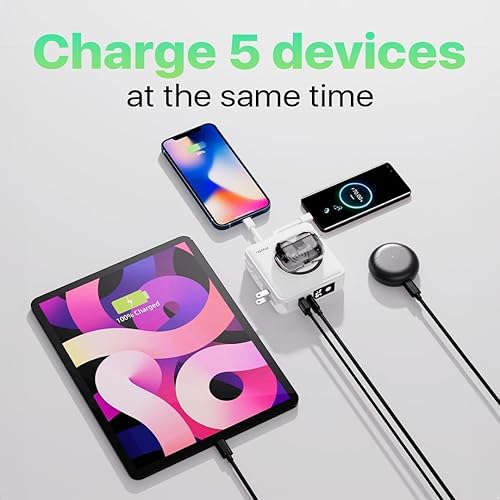 Miniatura 4 de PWR Travel PRO - Banco de energía 5 en 1 con funda incluida, 10,000 mAh con cables integrados, 20 W USB-C + carga inalámbrica de 15 W, cargador